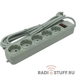 Exegate EX221189RUS Сетевой фильтр Exegate SP-5-5G (5 розеток, 5м, евровилка, серый)