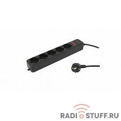 PC PET Сетевой удлинитель AP01006-5-BK 5м (5 розеток, EURO, EURO/RUS), черный {619895}