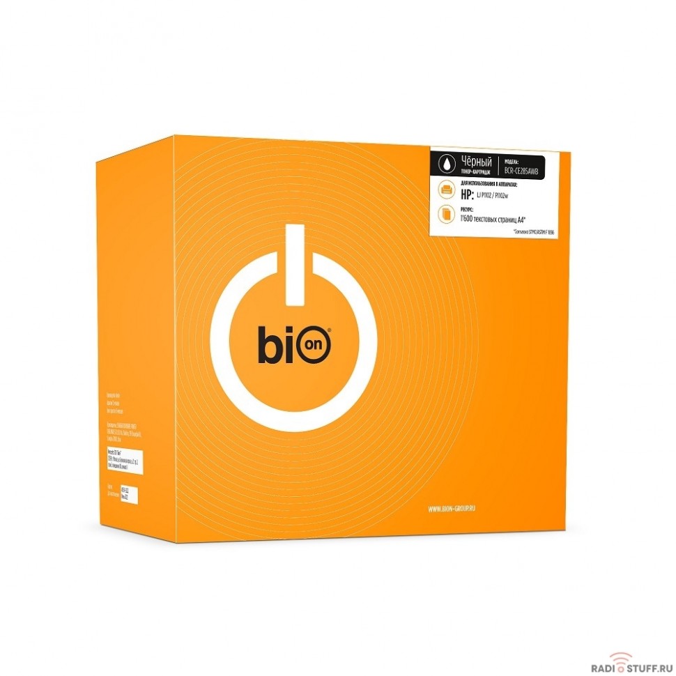 Bion CE285A Картридж для HP LaserJet Pro M1132/M1212/M1214/M1217/P1102/P1109 (1600  стр.), Черный, белая коробка