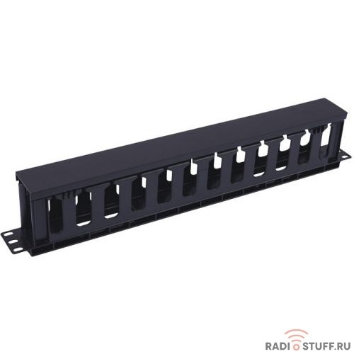 Панель-органайзер кабеля 19", гребенка, крышка, 1U, черный, 5bites